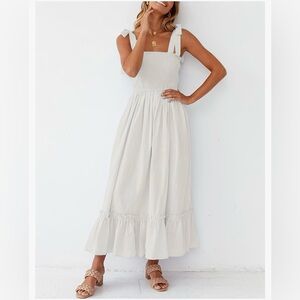 ZESICA spaghetti strap square neck white dress